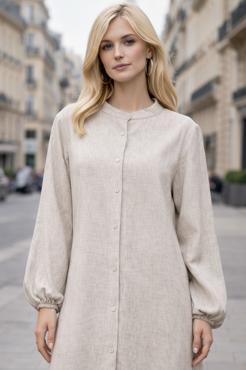 Ensemble 2 pièces  lin – Tunique boutonnée & Pantalon fluide - ZJ2396