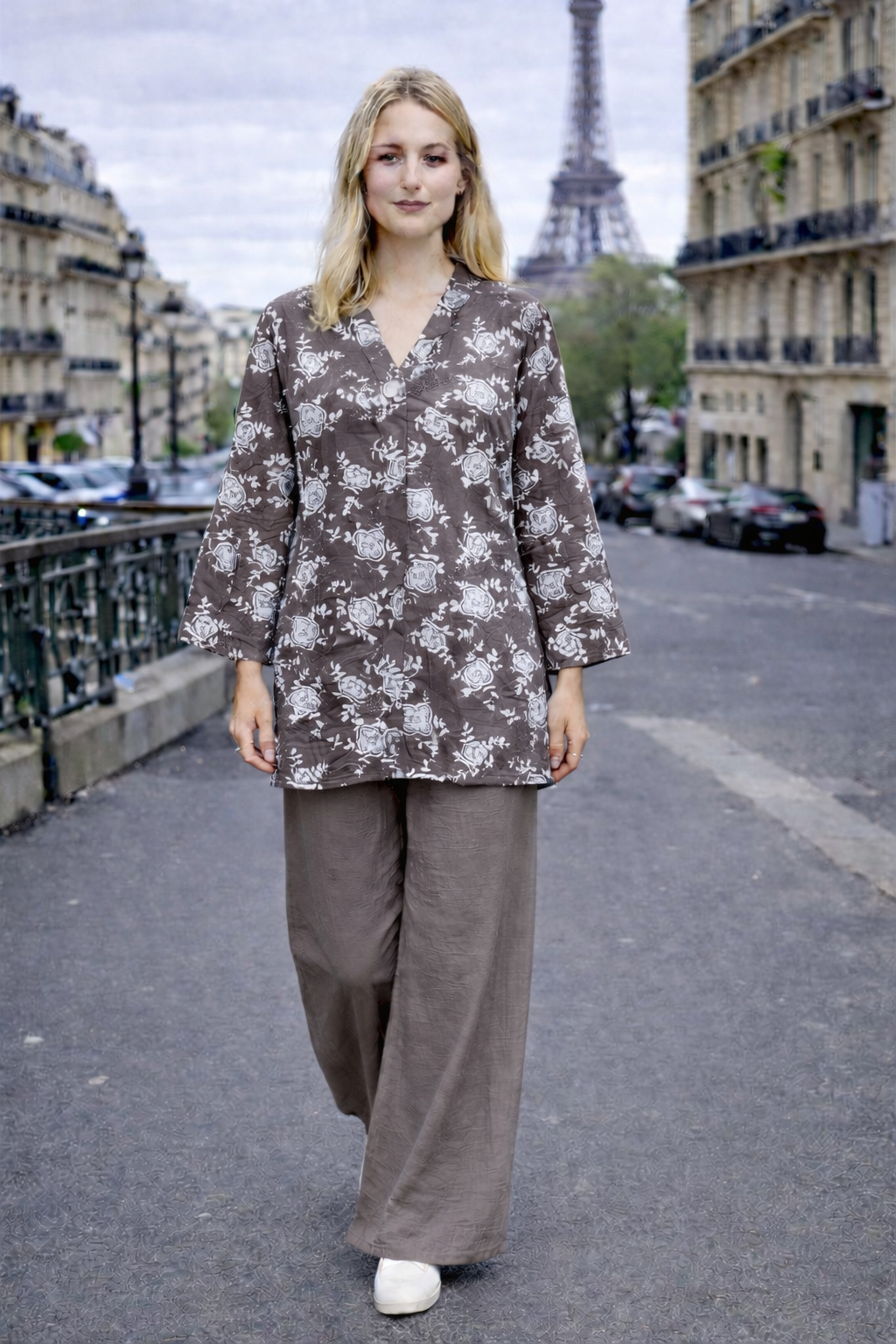 Ensemble chemise + pantalon imprimé fleurs – ZF25252-1