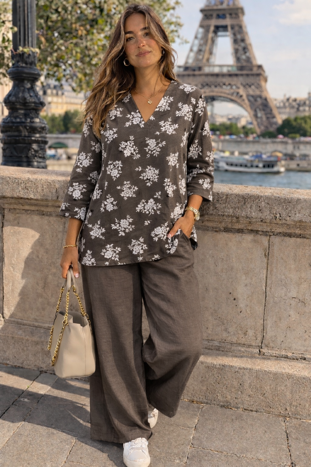 Ensemble tunique + pantalon imprimé fleurs – ZF25252-2