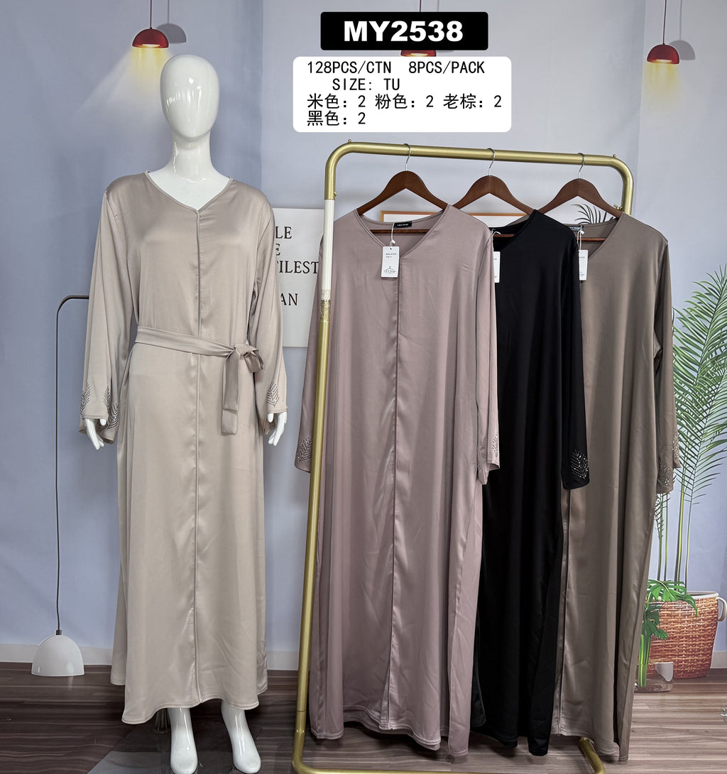 Robe longue satinée col V - MY2538