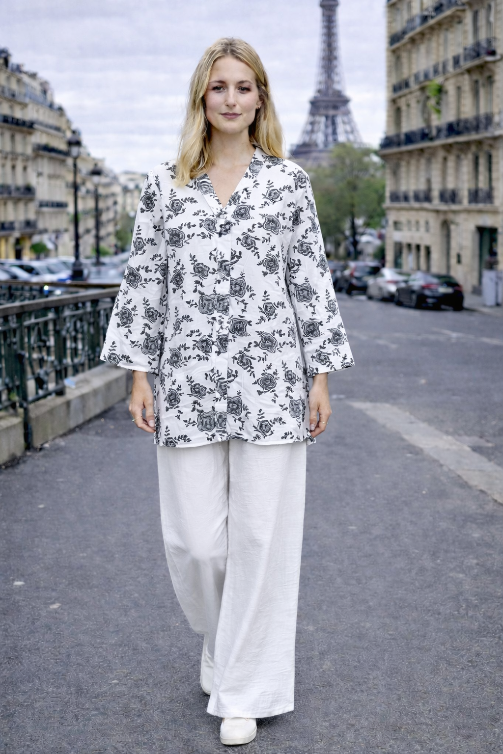 Ensemble chemise + pantalon imprimé fleurs – ZF25252-1