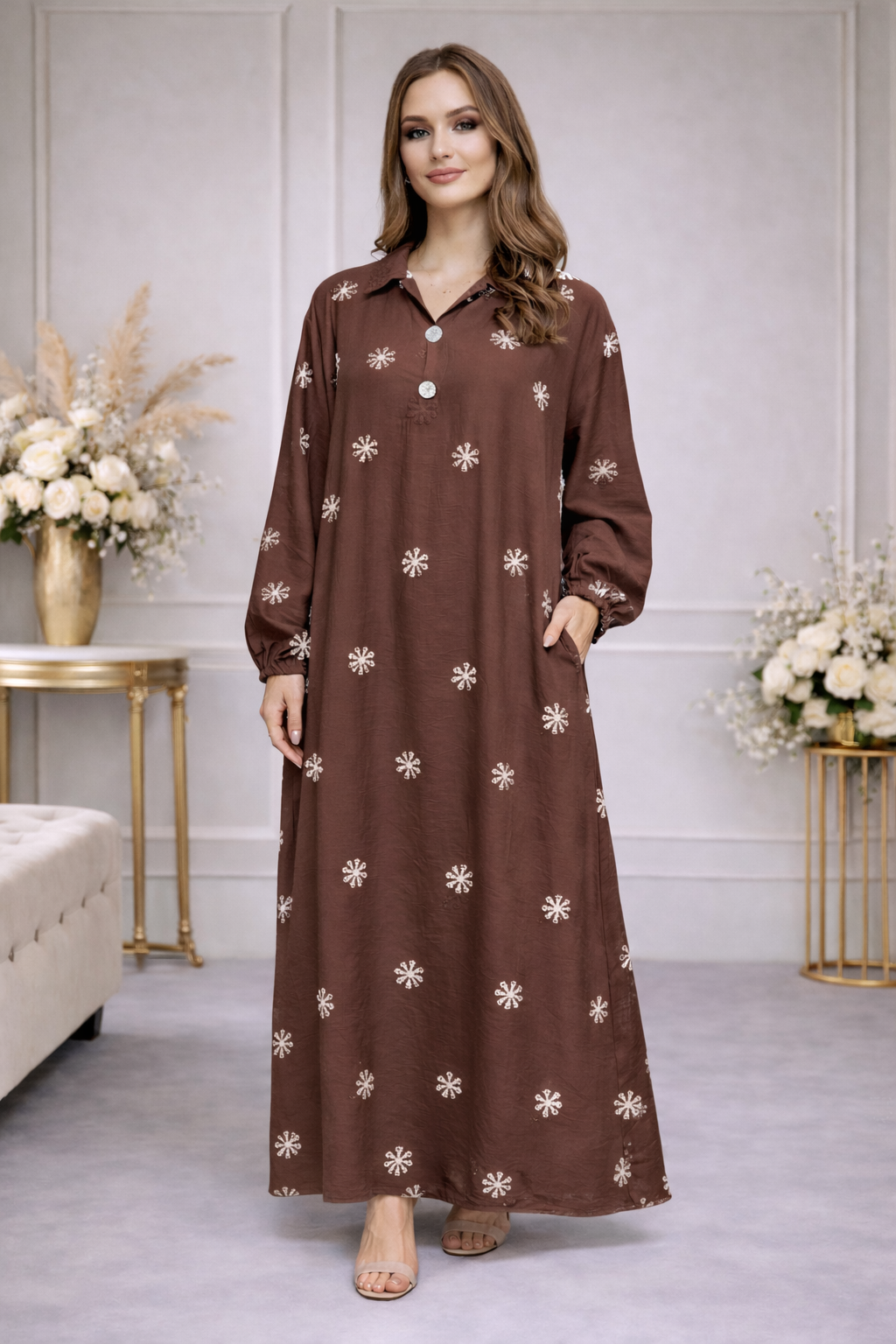Robe longue fluide Brodé élégante - YH2558
