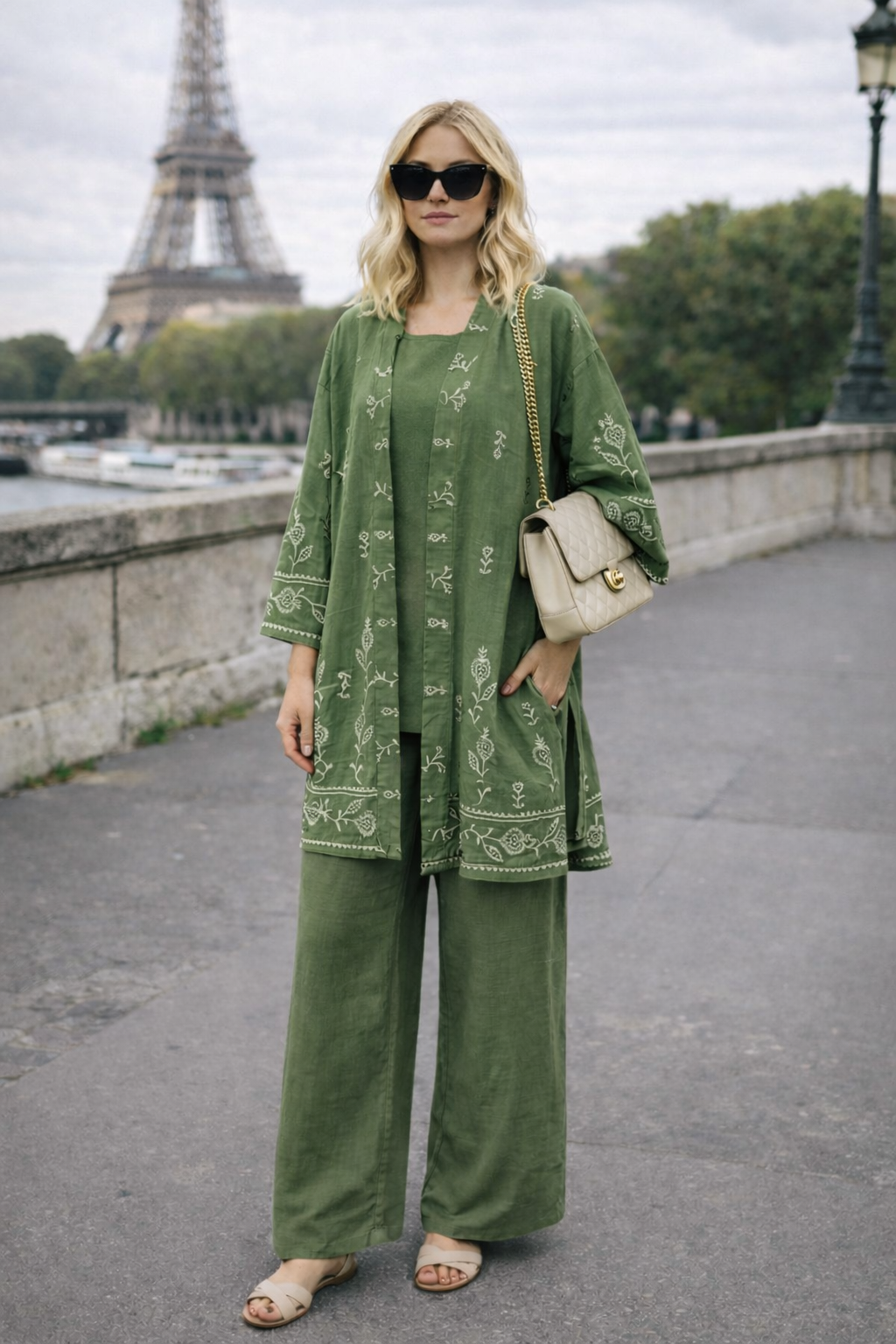 Ensemble kimono imprimé + pantalon - YH2448-1