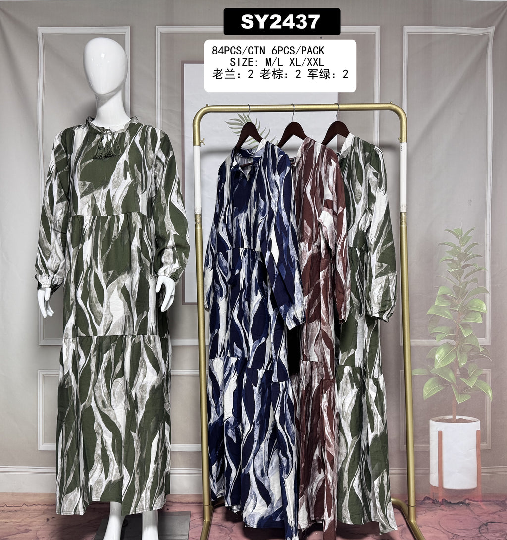 Robe longue imprimé abstrait “feuilles” – SY2437
