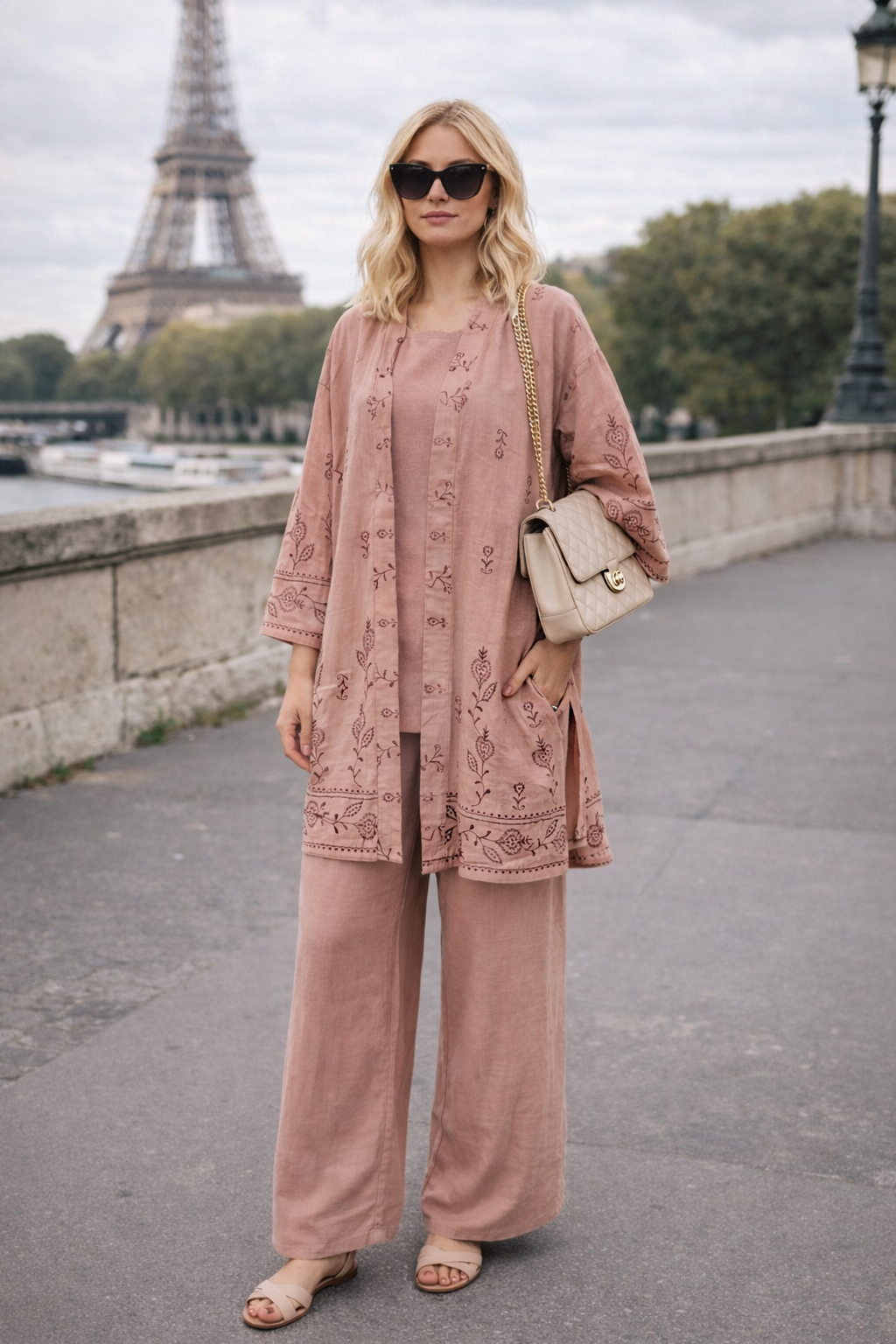 Ensemble kimono imprimé + pantalon - YH2448-1
