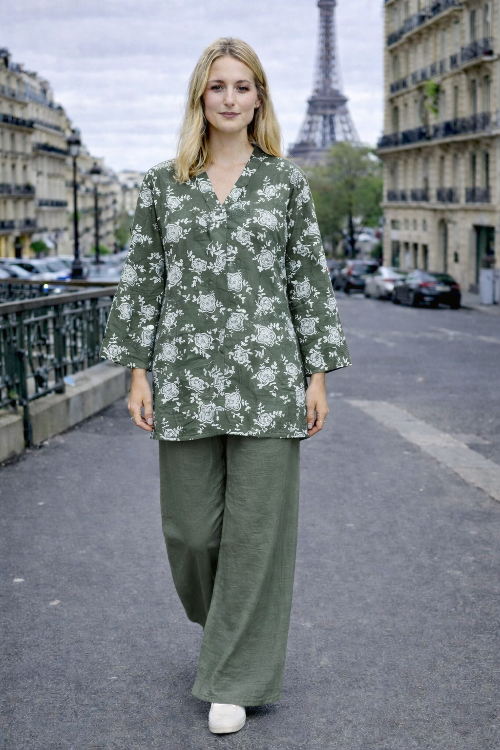 Ensemble chemise + pantalon imprimé fleurs – ZF25252-1