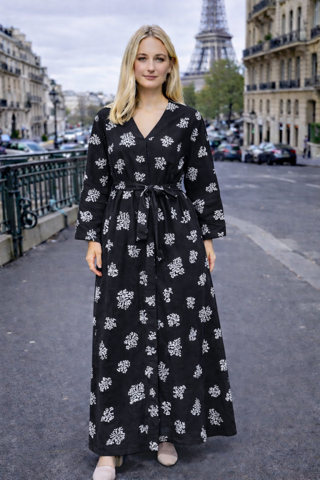 Robe longue imprimée fleurs ceinturée – ZF2460