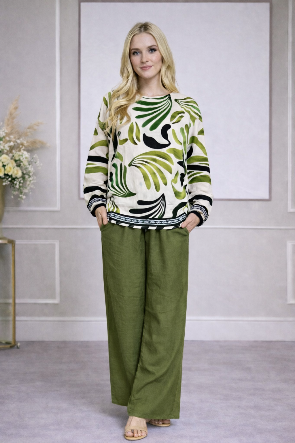 Ensemble tunique imprimée + pantalon - YH2446-1