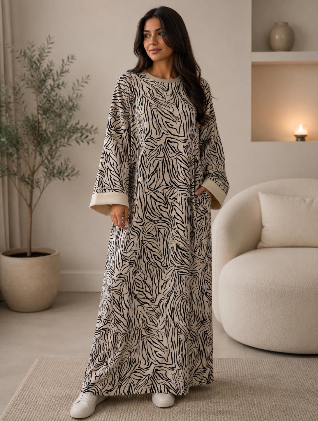 KQ2447B – Robe longue imprimé zébré