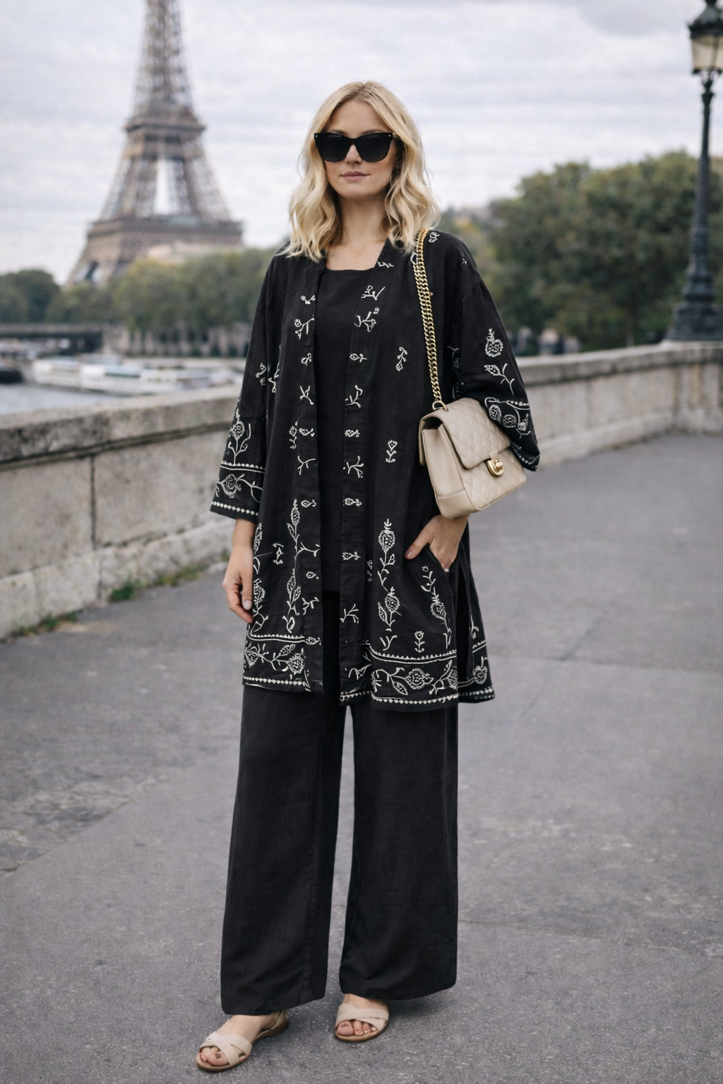 Ensemble kimono imprimé + pantalon - YH2448-1