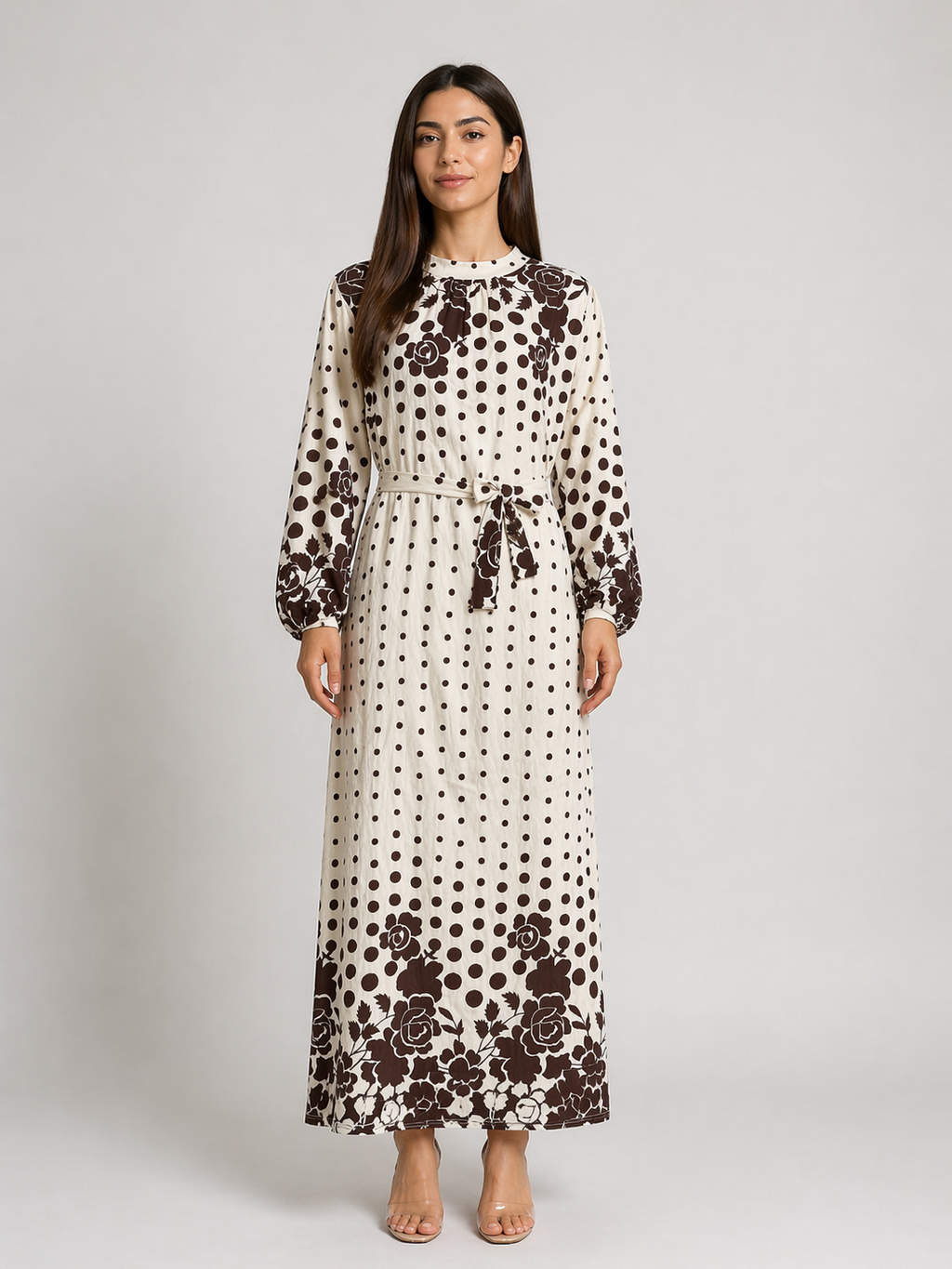 Robe longue imprimé pois et fleurs - SY2409
