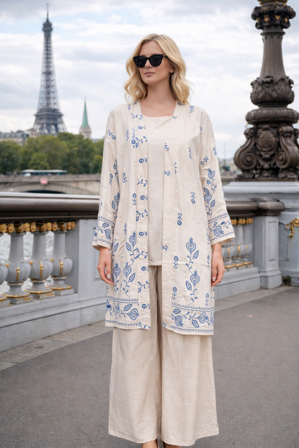 Ensemble kimono imprimé + pantalon - YH2448-1