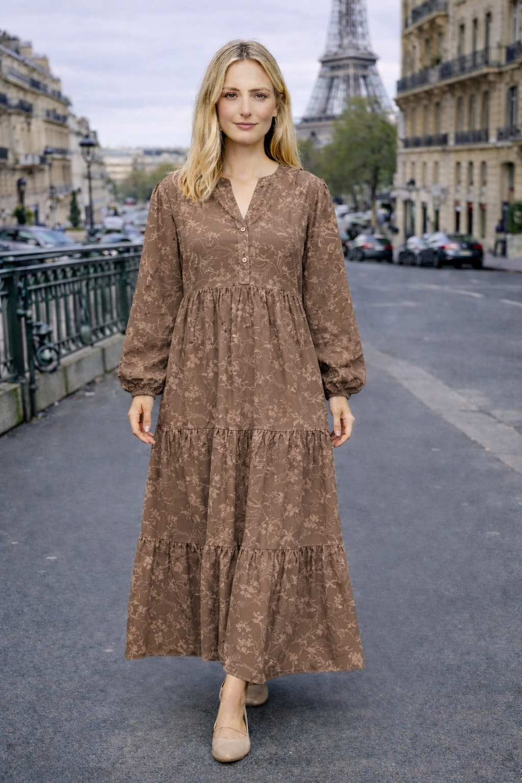 Robe longue imprimée feuilles – ZF2397-2