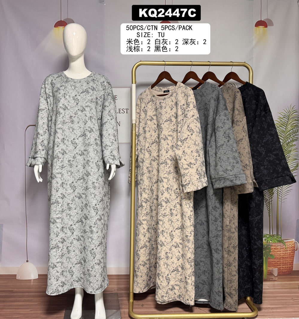 KQ2447C – Robe longue effet chiné manches larges