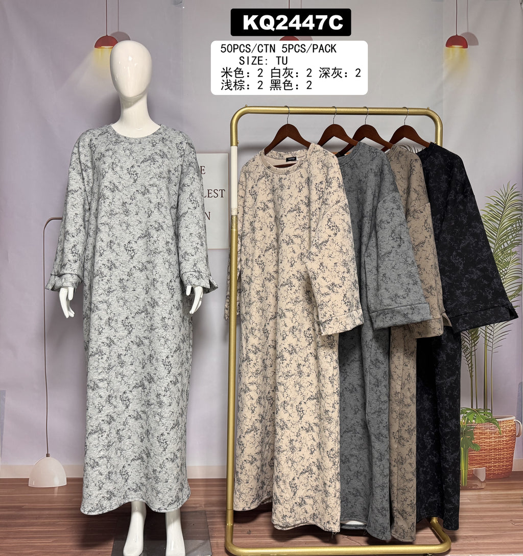 KQ2447C – Robe longue effet chiné manches larges