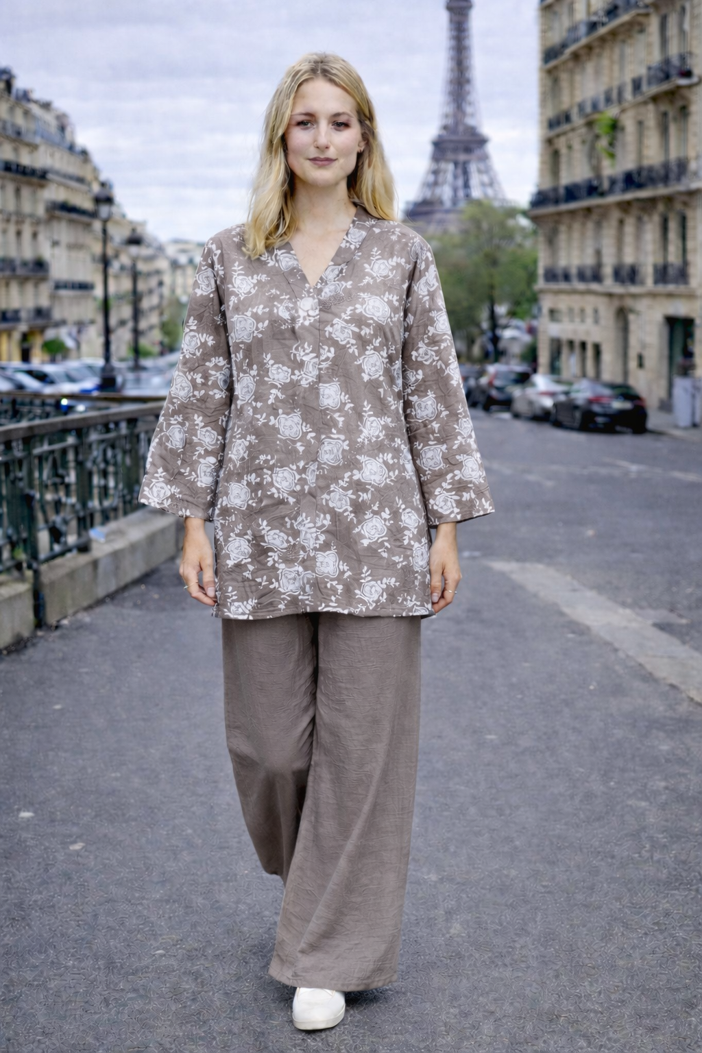 Ensemble chemise + pantalon imprimé fleurs – ZF25252-1