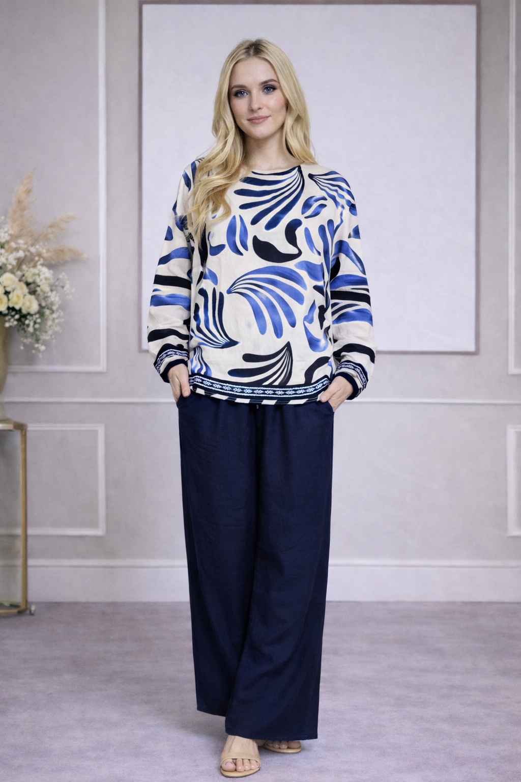 Ensemble tunique imprimée + pantalon - YH2446-1