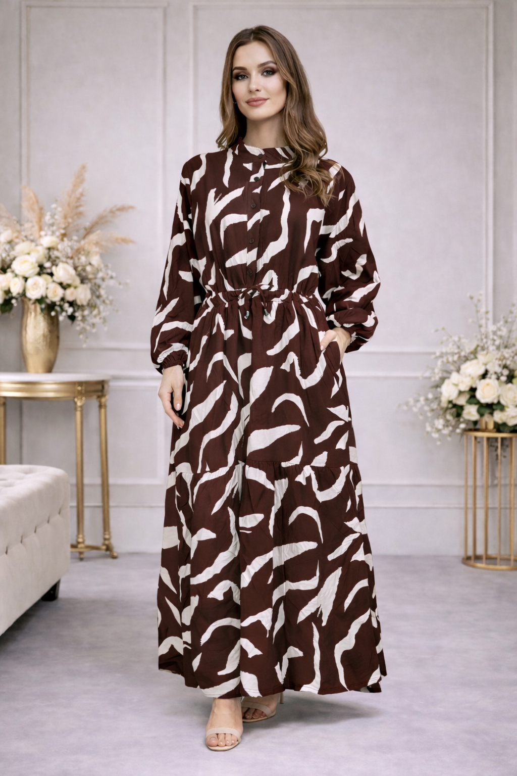Robe longue imprimée boutonnée - YH2432