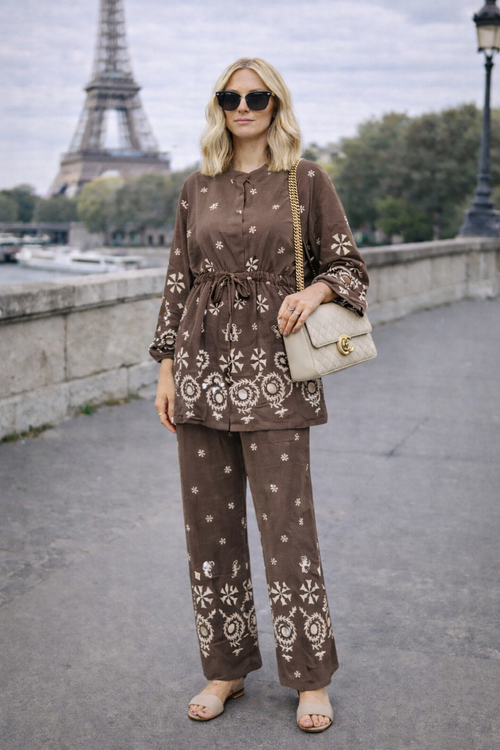 Ensemble tunique brodée + pantalon fluide -  YH2561