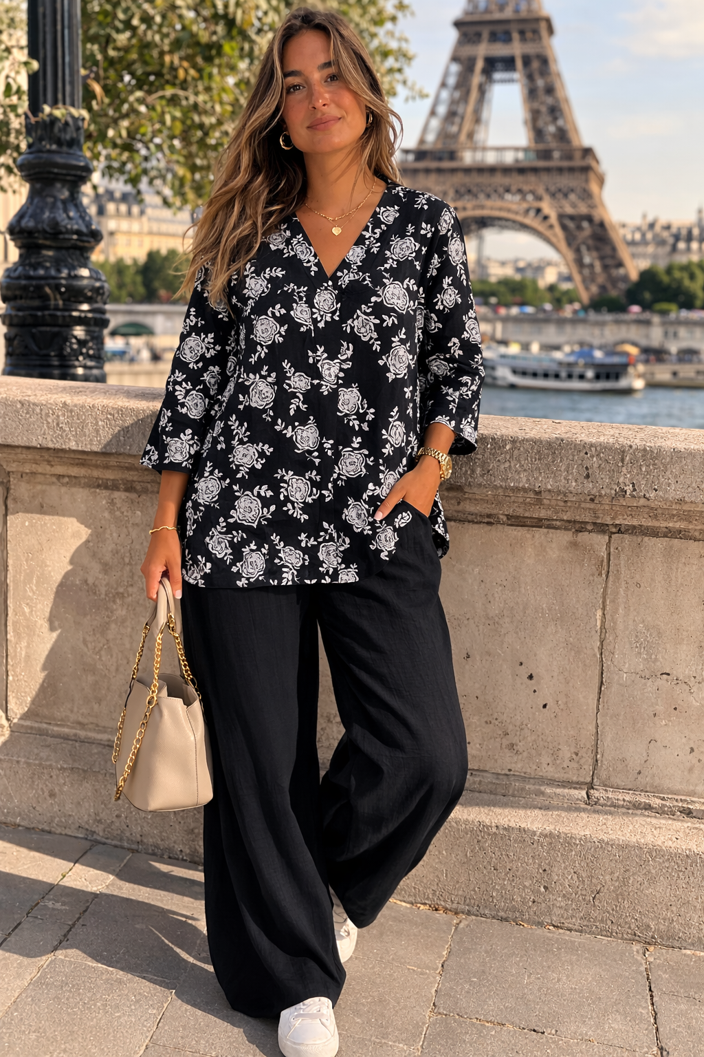 Ensemble chemise + pantalon imprimé fleurs – ZF25252-1