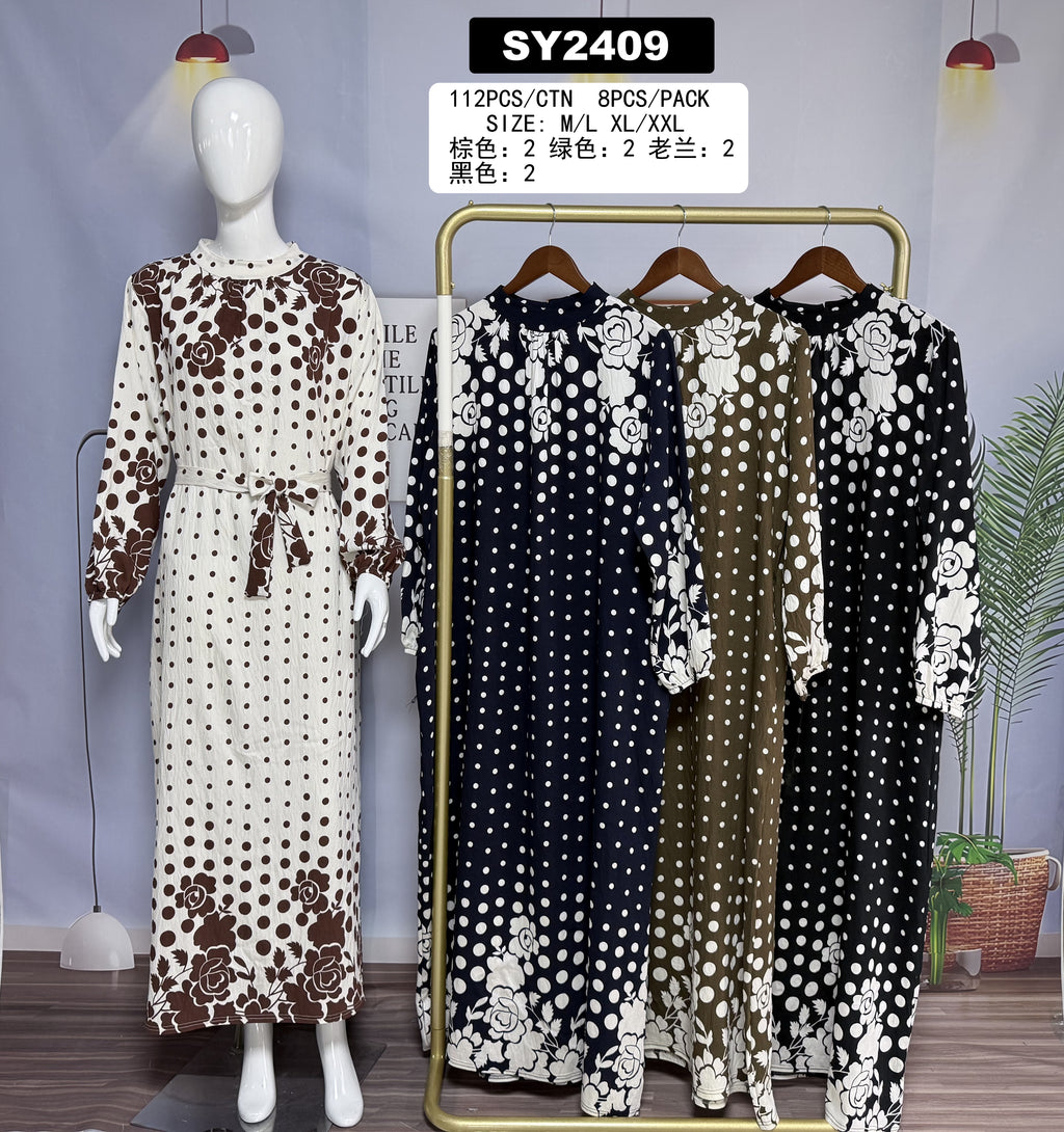 Robe longue imprimé pois et fleurs - SY2409