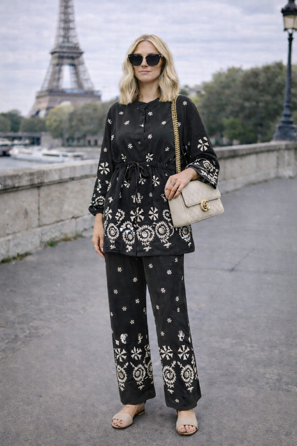 Ensemble tunique brodée + pantalon fluide -  YH2561