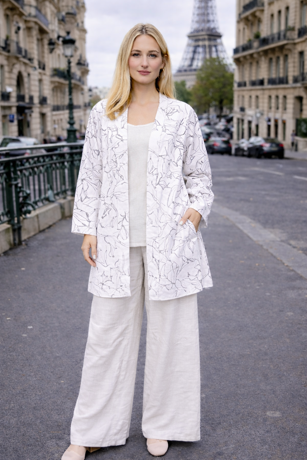 Ensemble 3 pièces kimono + top + pantalon imprimé – ZF2448
