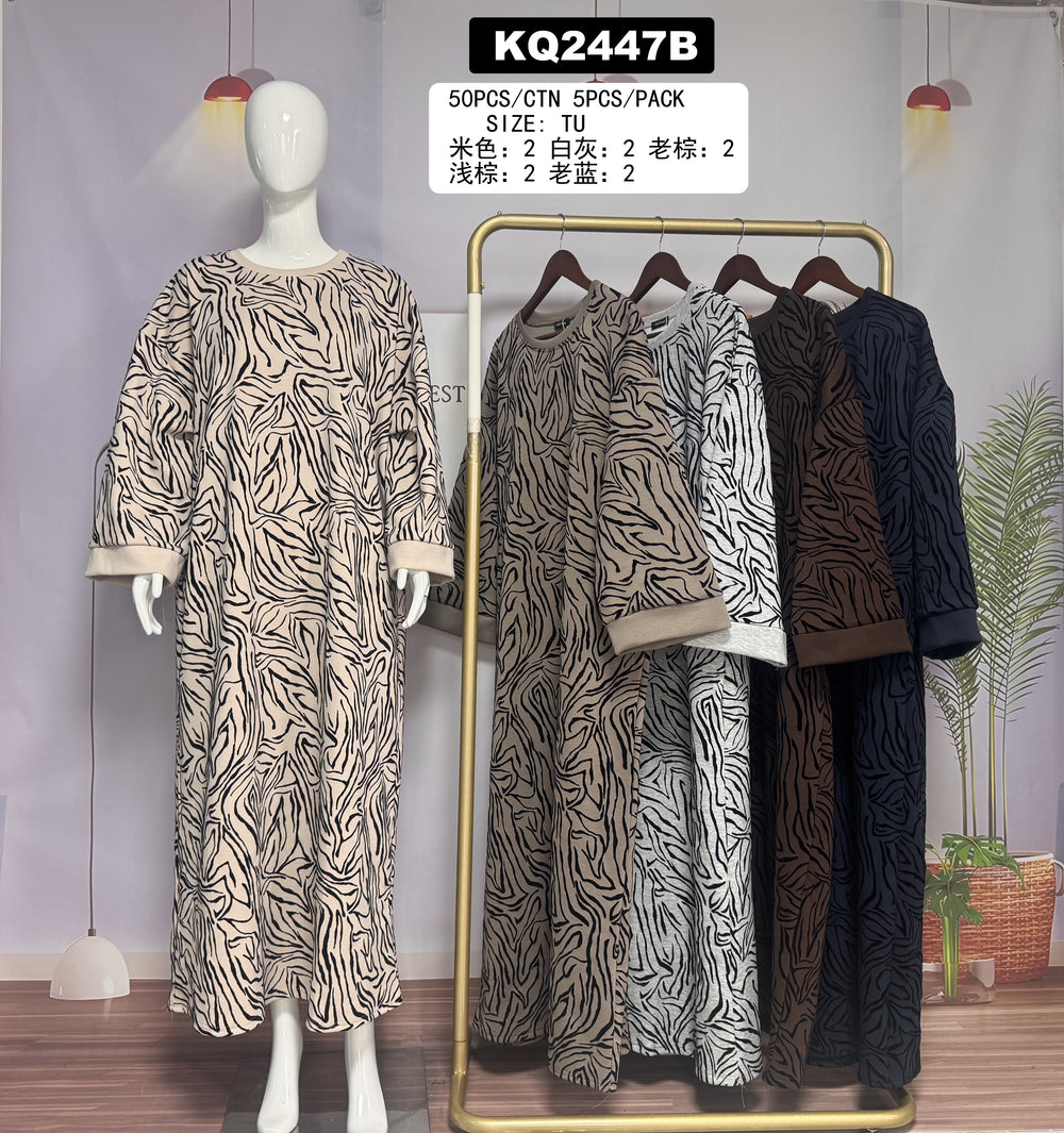 KQ2447B – Robe longue imprimé zébré