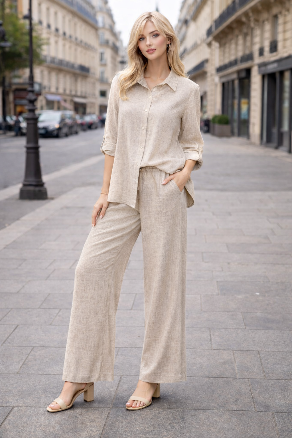 Ensemble 2 pièces lin – Chemise + Pantalon fluide - ZJ2402