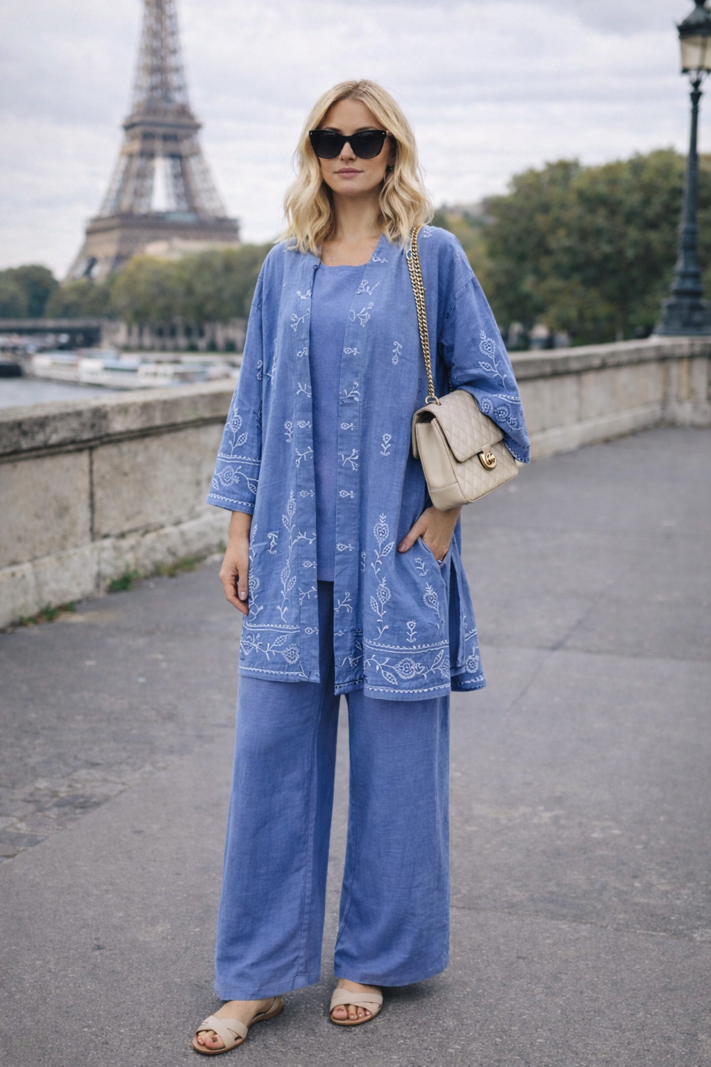 Ensemble kimono imprimé + pantalon - YH2448-1
