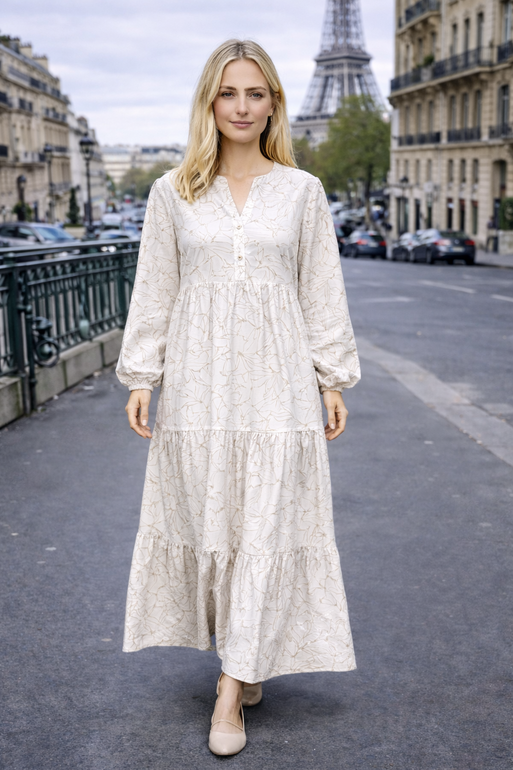 Robe longue imprimée feuilles – ZF2397-2