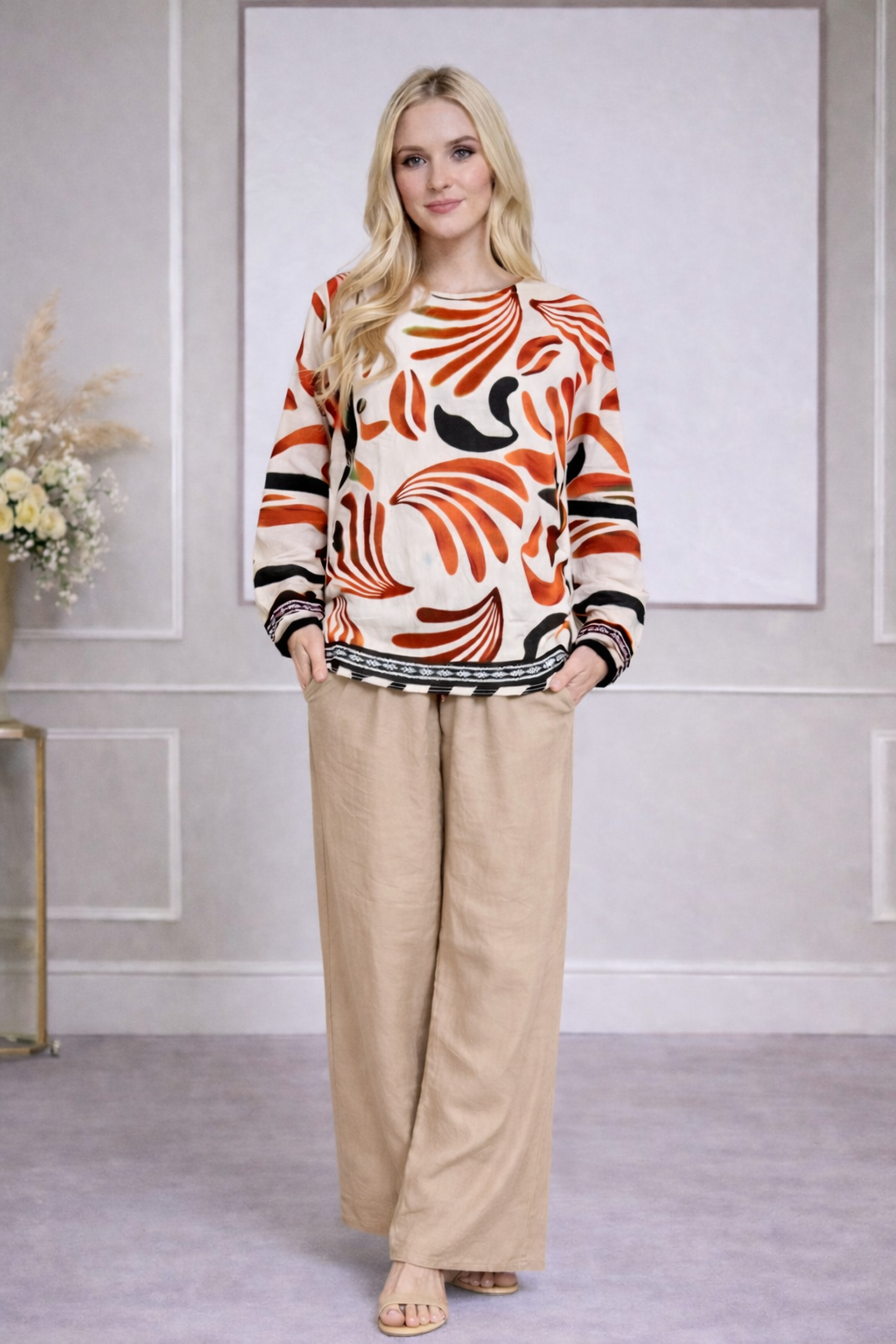 Ensemble tunique imprimée + pantalon - YH2446-1