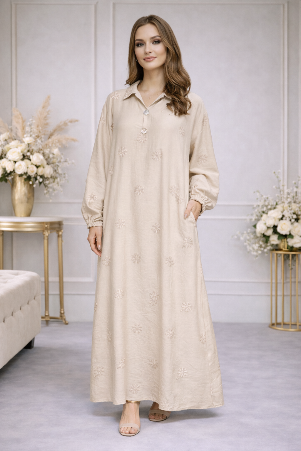 Robe longue fluide Brodé élégante - YH2558