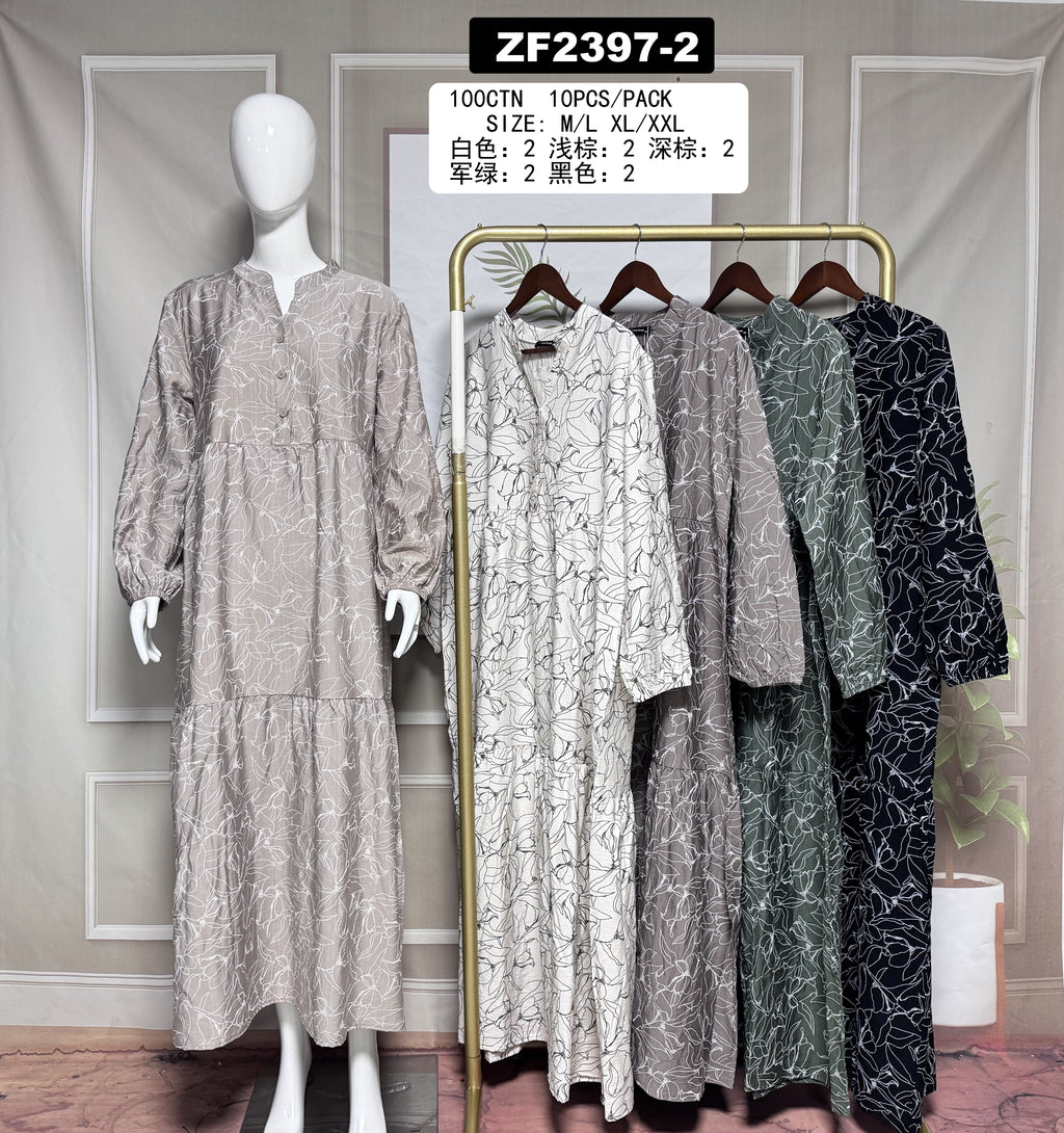 Robe longue imprimée feuilles – ZF2397-2