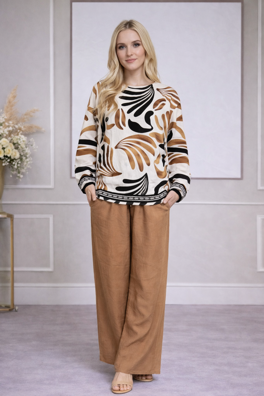 Ensemble tunique imprimée + pantalon - YH2446-1
