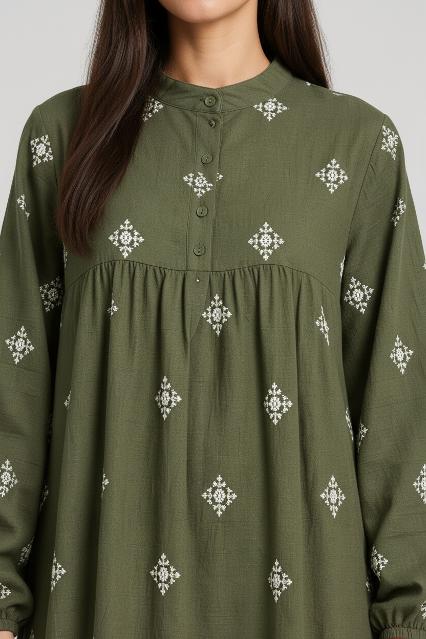 Robe longue brodée motif géométrique DY2411A