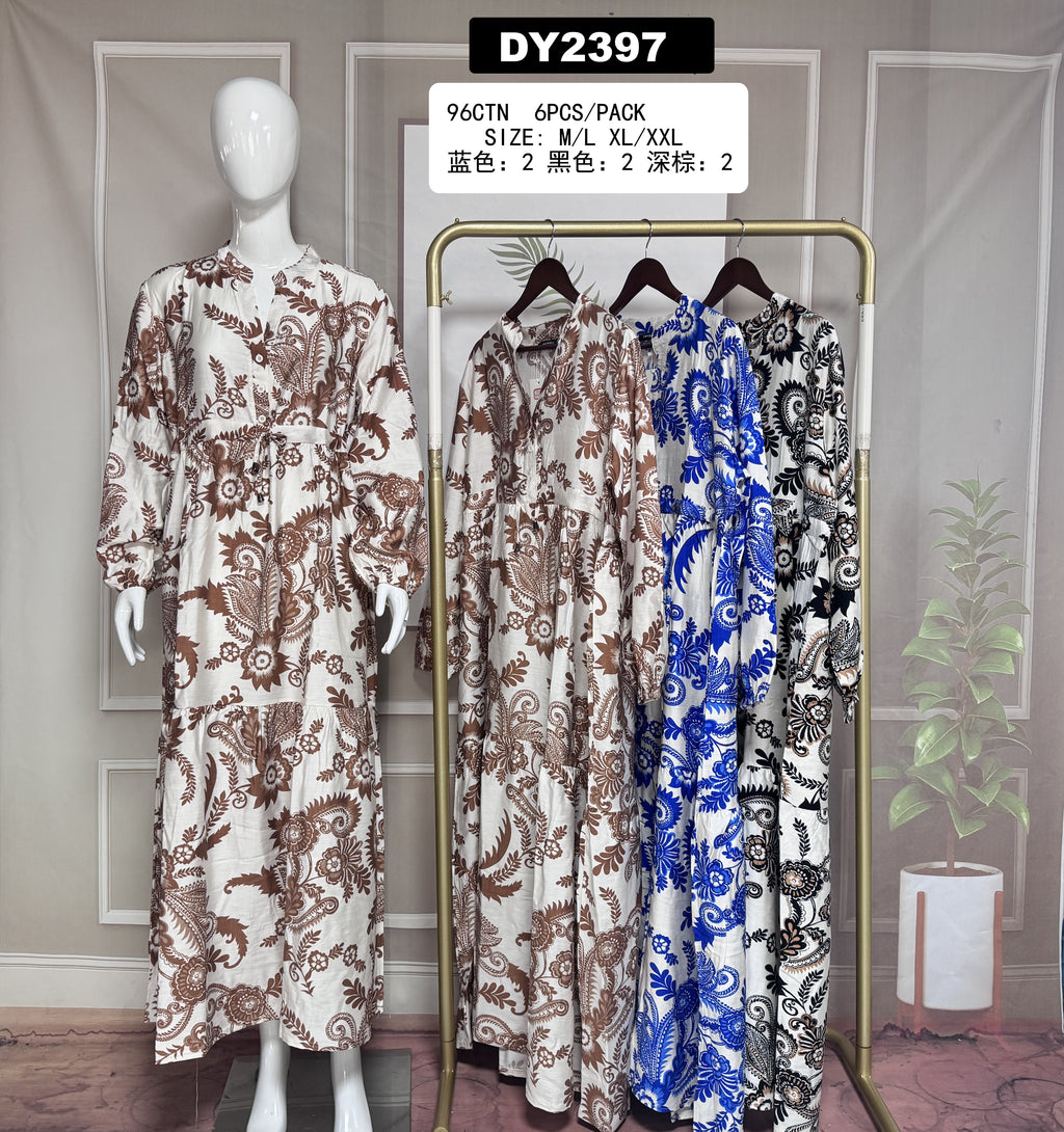 Robe longue imprimée cachemire ceinturée – DY2397