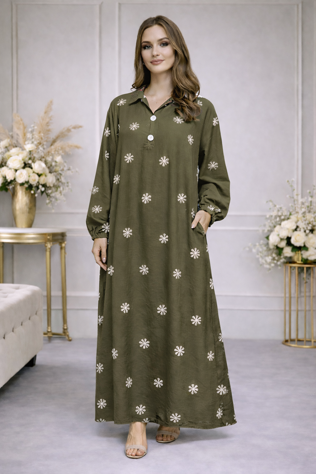 Robe longue fluide Brodé élégante - YH2558