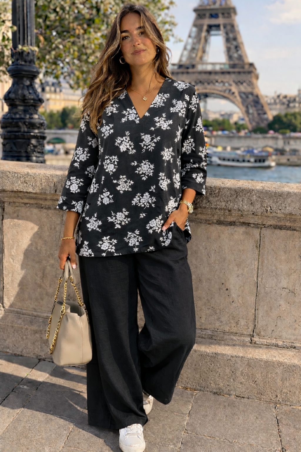 Ensemble tunique + pantalon imprimé fleurs – ZF25252-2