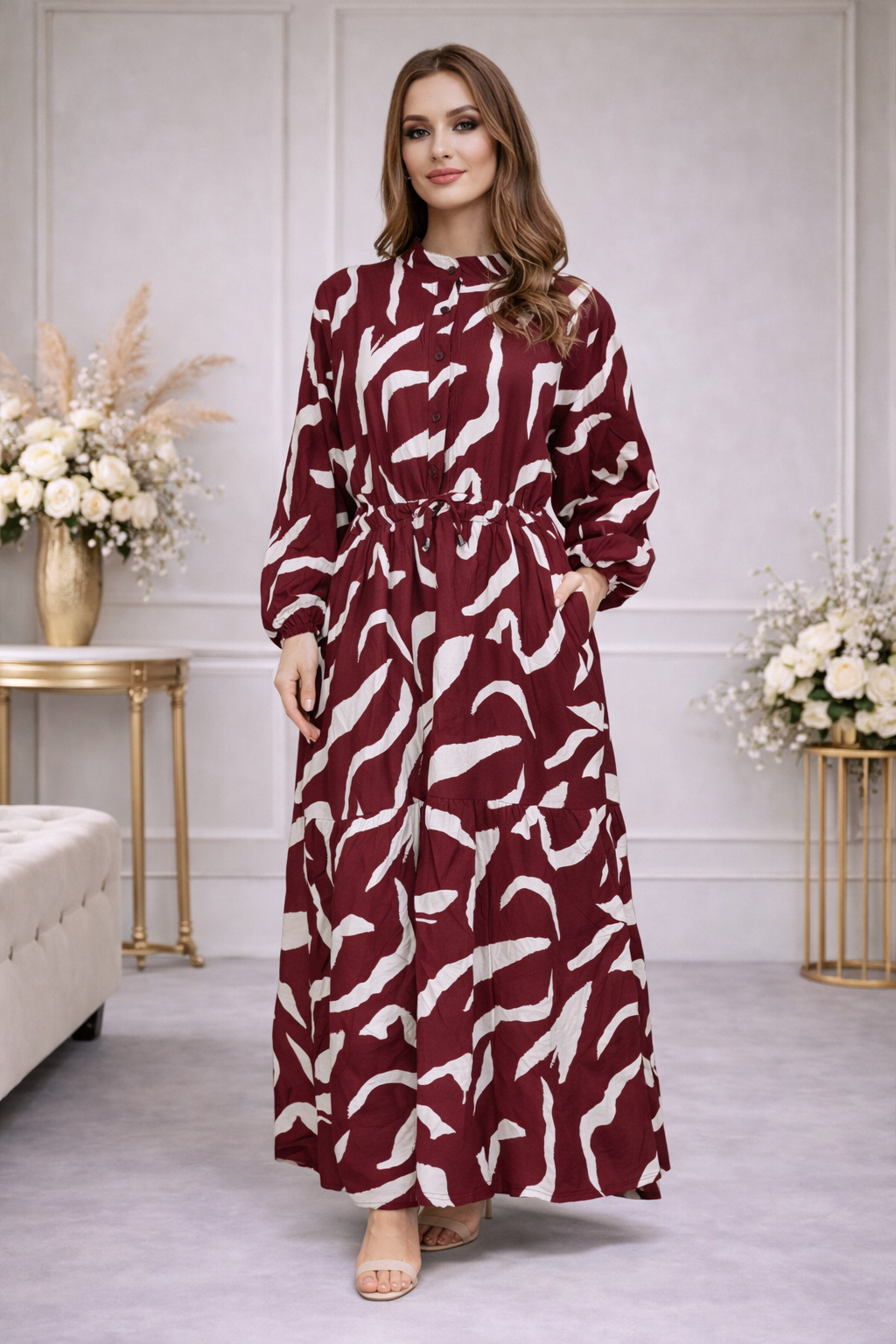 Robe longue imprimée boutonnée - YH2432
