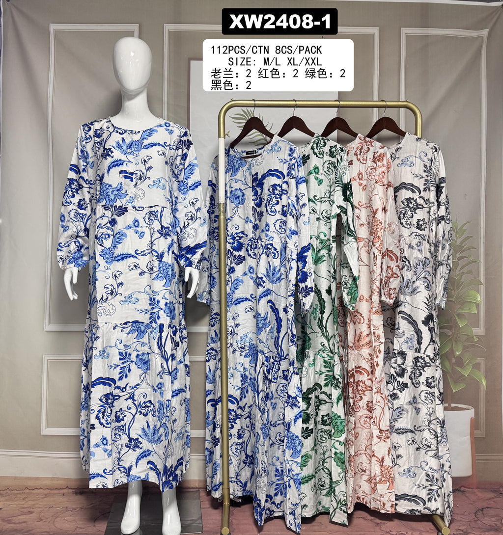 Robe longue imprimée floral arabesque – XW2408-1