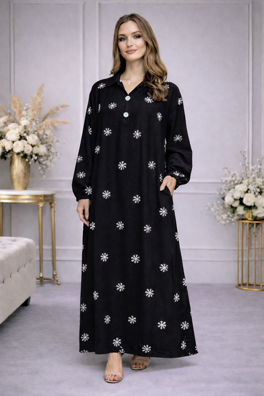 Robe longue fluide Brodé élégante - YH2558