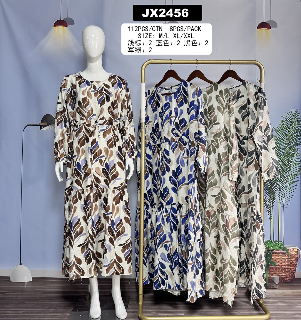 Robe longue fil d'or imprimé feuillage – JX2456