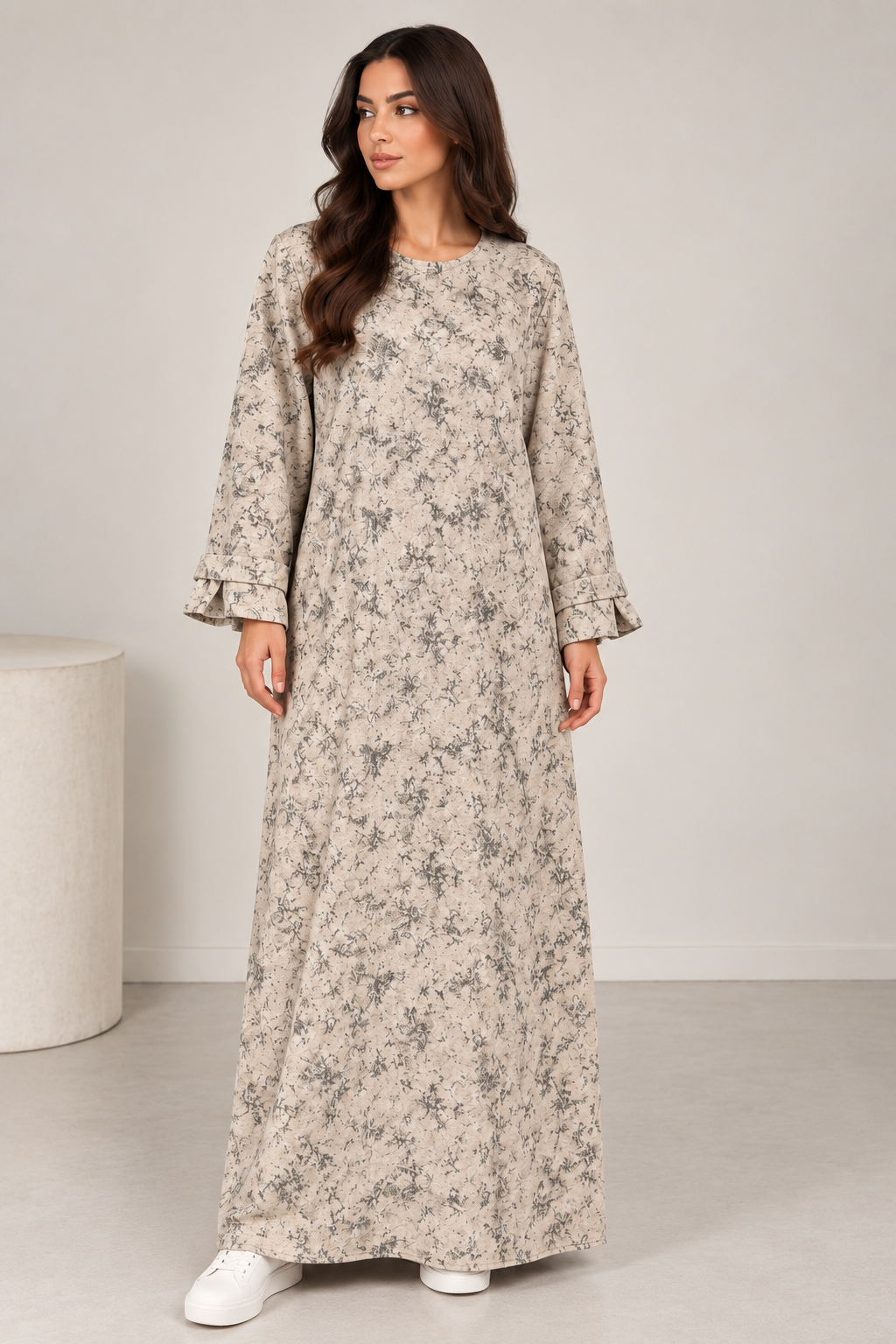 KQ2447C – Robe longue effet chiné manches larges