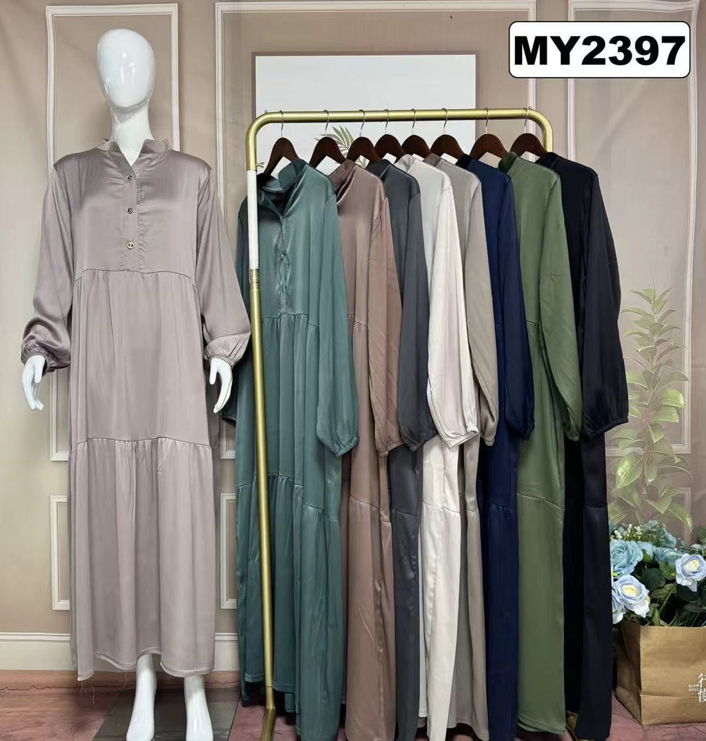 Robe Longue Satinée Col Chemise - MY2397