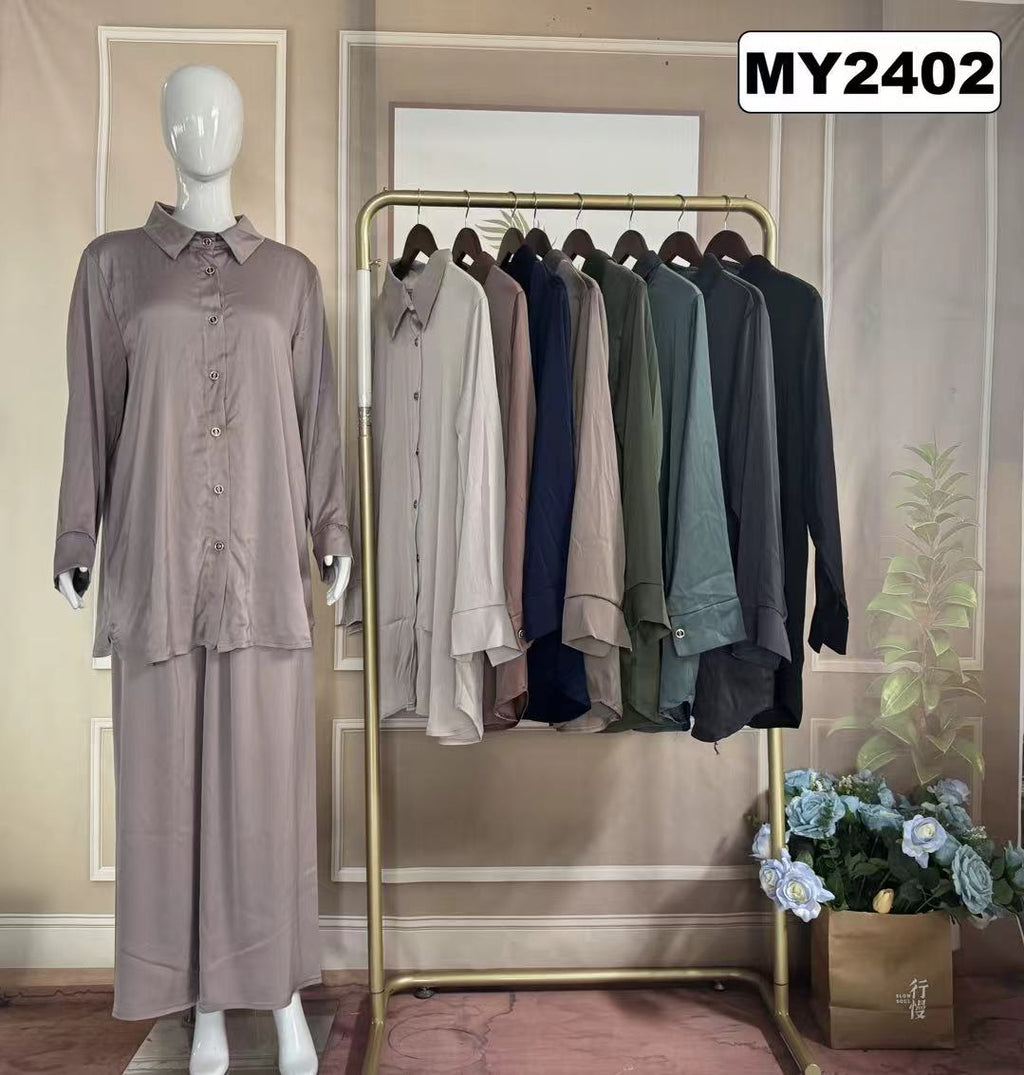 Ensemble Satiné Chemise & Pantalon Large - MY2402