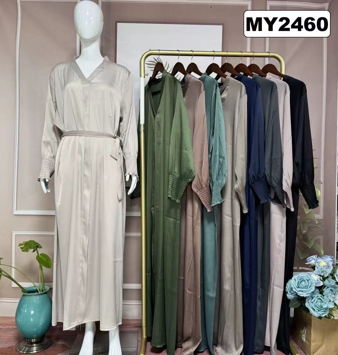 Robe Longue Satinée Cache-Cœur Ceinturée - MY2460