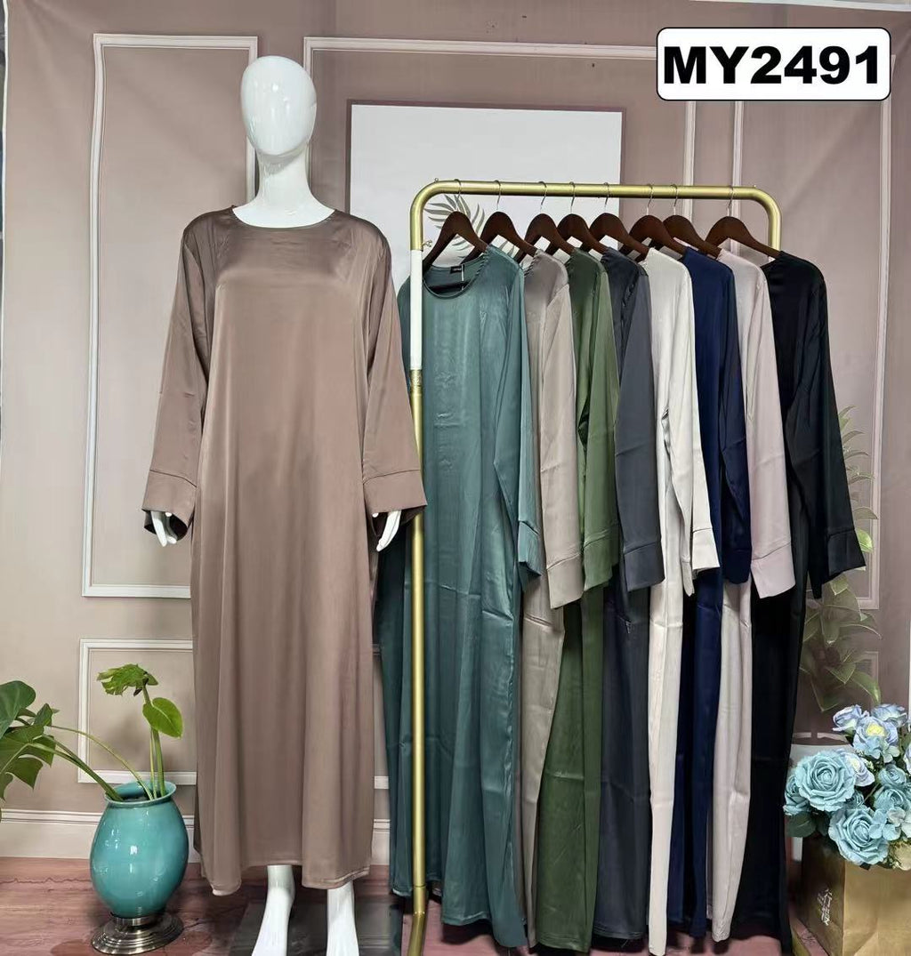 Robe Longue Satinée Coupe Droite - MY2491