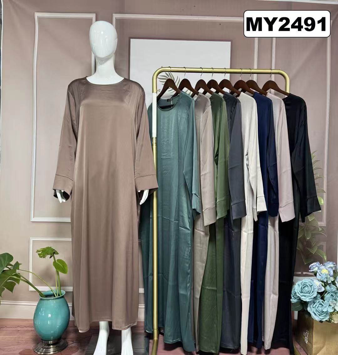 Robe Longue Satinée Coupe Droite - MY2491