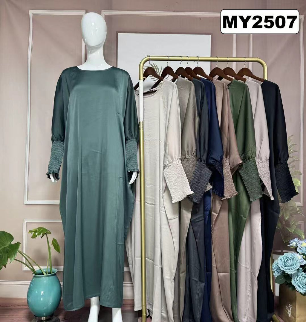 Robe Longue Satinée Manches Smockées - MY2507